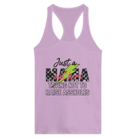 Load image into Gallery viewer, Just a MAMA Out Here Trying Not to Raise Assholes clothing - Women's Ideal Racerback Tank - Little Boss Society Co