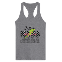 Load image into Gallery viewer, Just a MAMA Out Here Trying Not to Raise Assholes clothing - Women's Ideal Racerback Tank - Little Boss Society Co