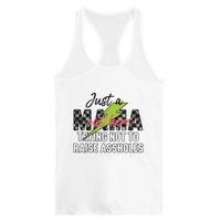 Load image into Gallery viewer, Just a MAMA Out Here Trying Not to Raise Assholes clothing - Women's Ideal Racerback Tank - Little Boss Society Co