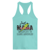 Load image into Gallery viewer, Just a MAMA Out Here Trying Not to Raise Assholes clothing - Women's Ideal Racerback Tank - Little Boss Society Co