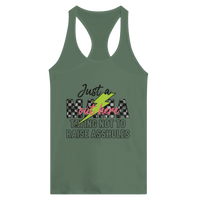Load image into Gallery viewer, Just a MAMA Out Here Trying Not to Raise Assholes clothing - Women's Ideal Racerback Tank - Little Boss Society Co