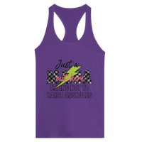 Load image into Gallery viewer, Just a MAMA Out Here Trying Not to Raise Assholes clothing - Women's Ideal Racerback Tank - Little Boss Society Co